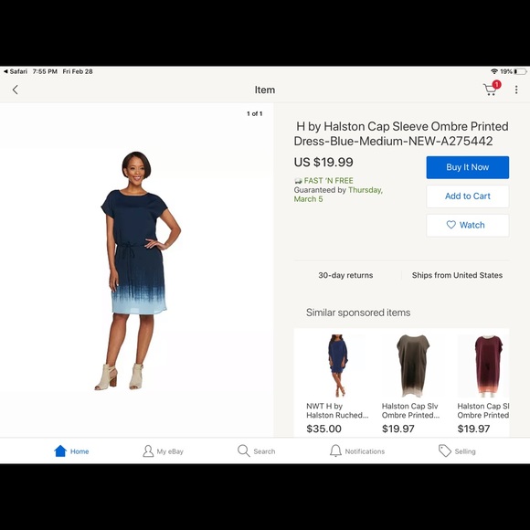 Hailston Blue Ombré Drawstring Cap Sleeve Dress - Picture 6 of 6